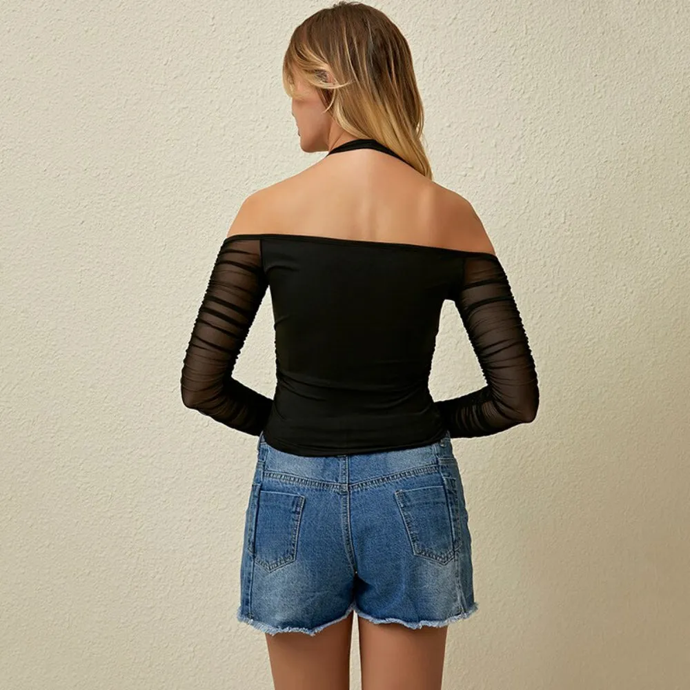 Elegant Sexy V-neck Mesh Crop Tops