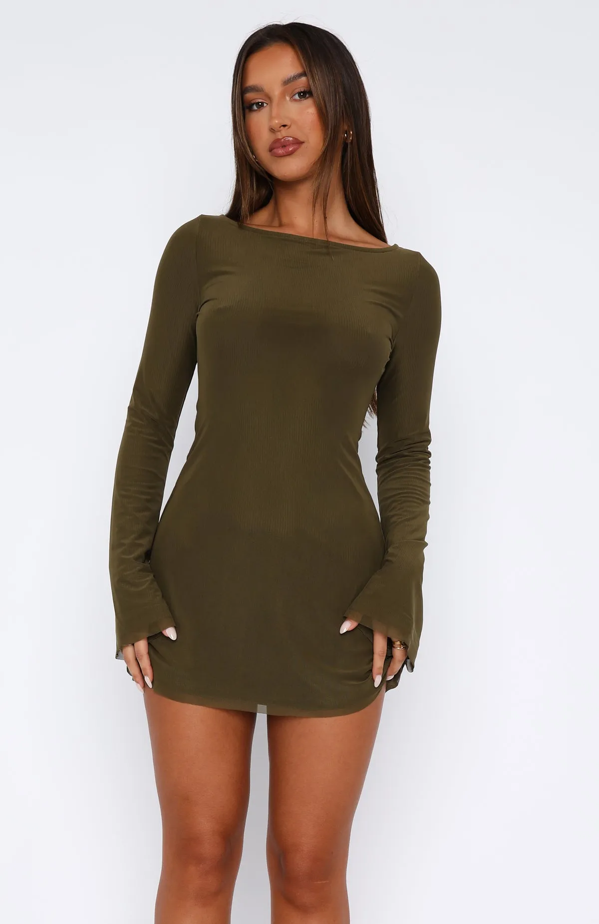 Excuse Me Miss Long Sleeve Mini Dress Olive