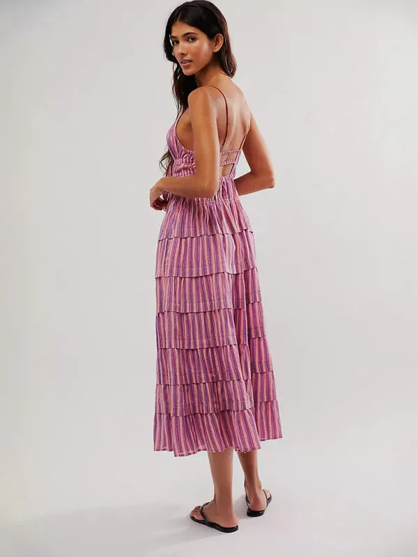 Fashionable casual strappy long dress