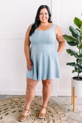 Fit & Flare Dress With Attached Shorts In Baby Blue