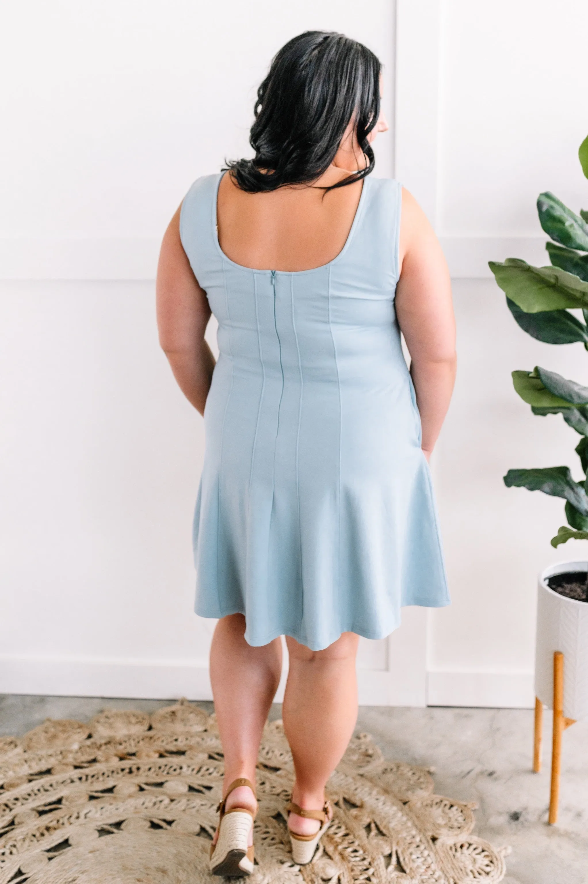 Fit & Flare Dress With Attached Shorts In Baby Blue