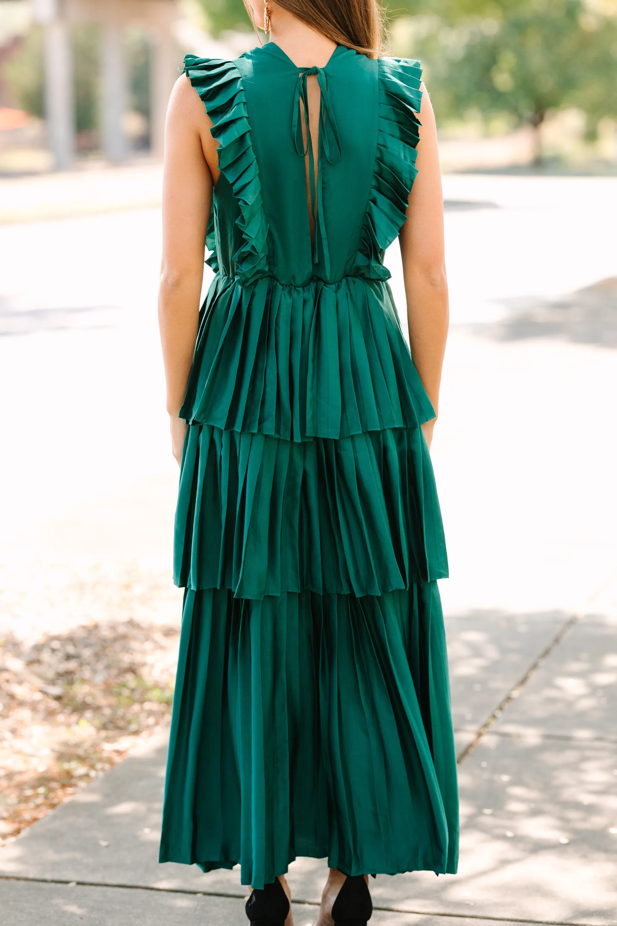 For The Drama Alpine Green Ruffled Midi Dress