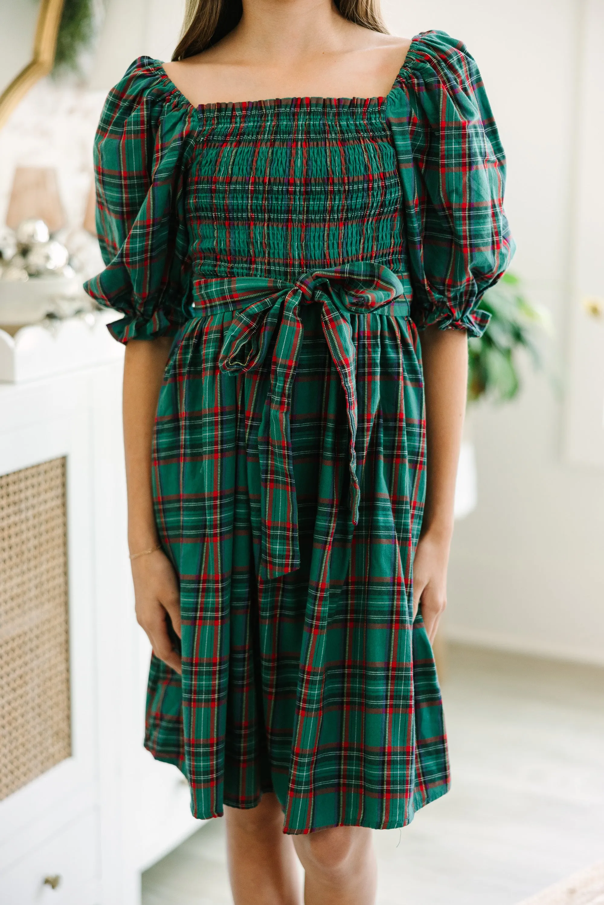 Girls: All I Want Green Tartan Plaid Dress