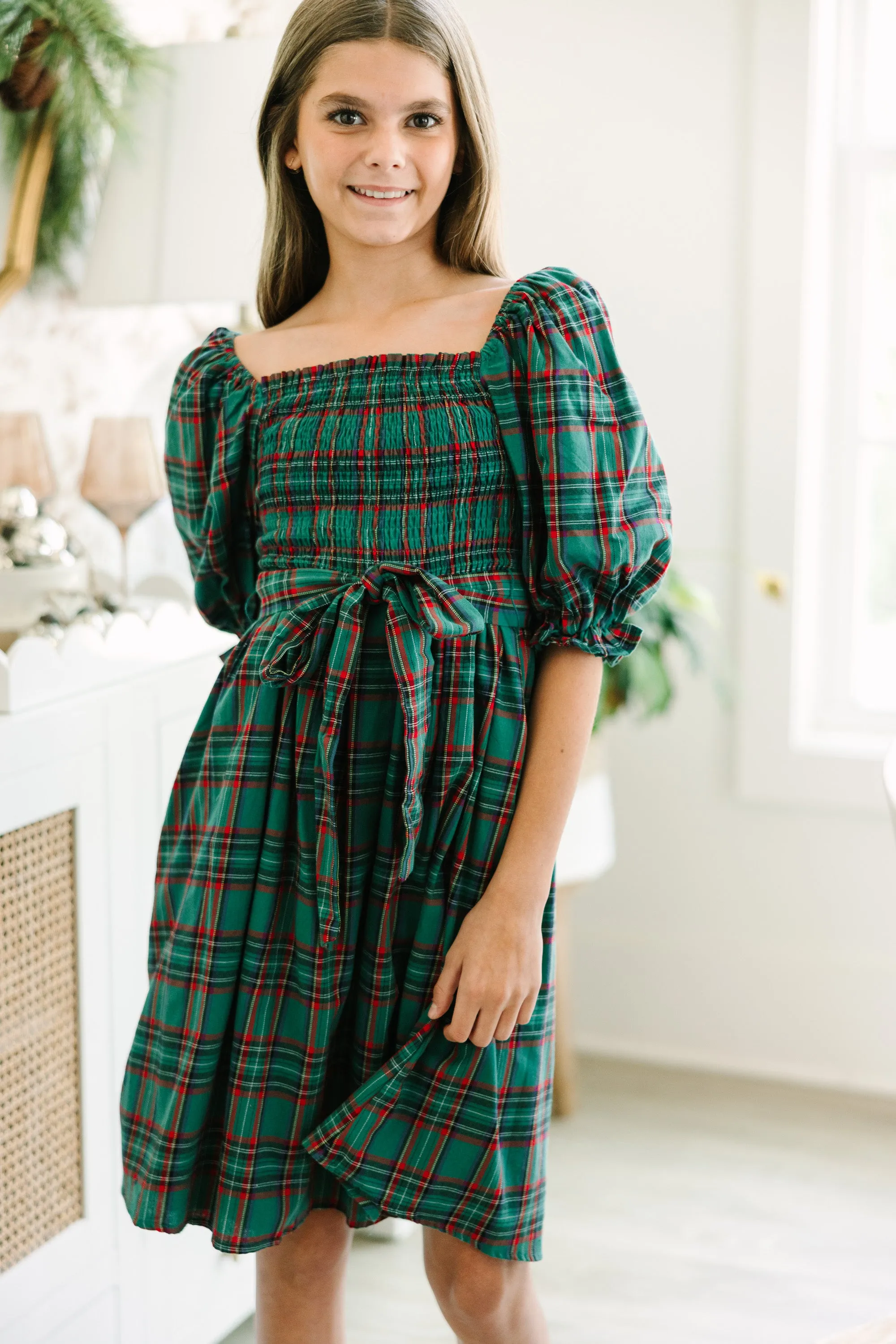 Girls: All I Want Green Tartan Plaid Dress