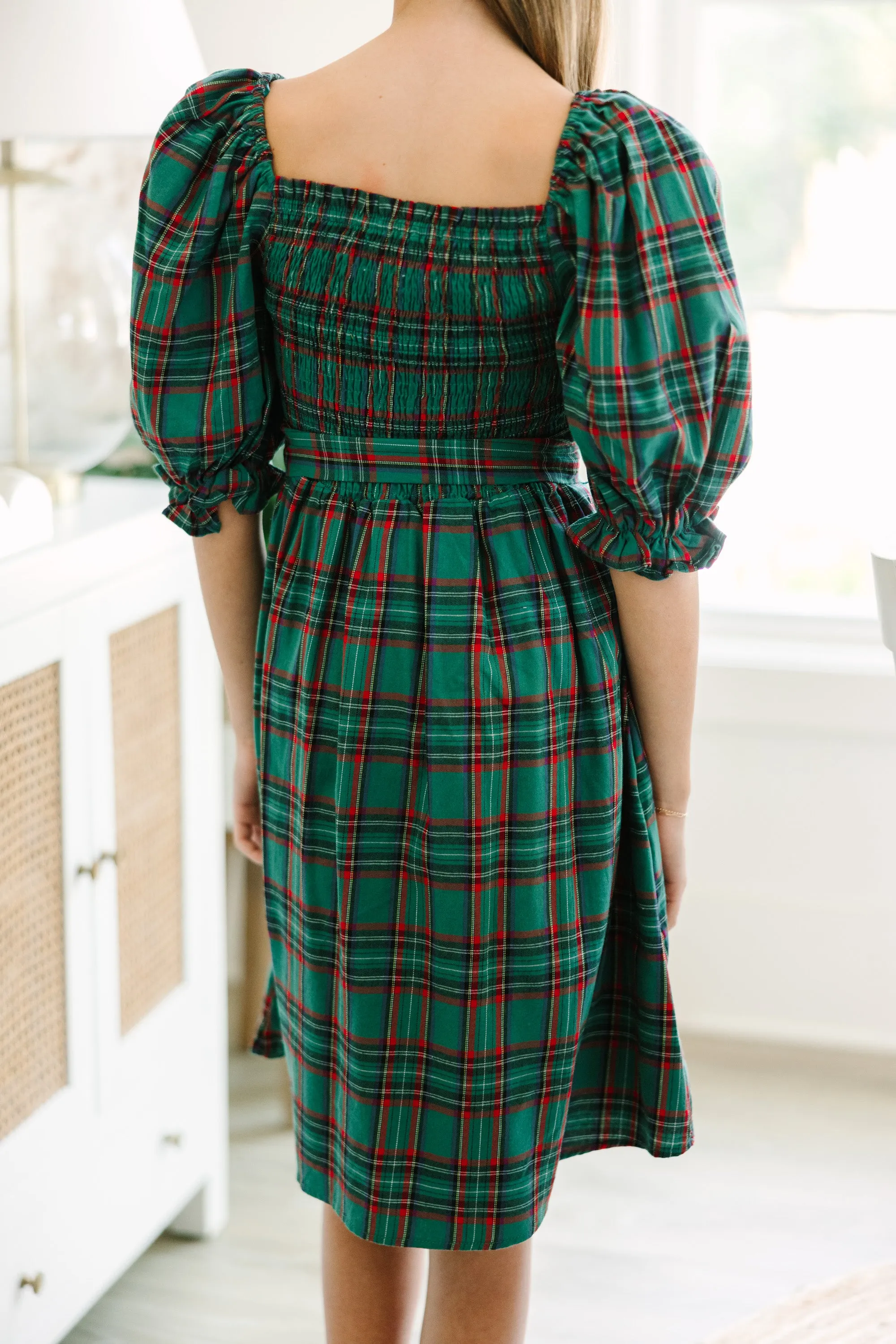 Girls: All I Want Green Tartan Plaid Dress