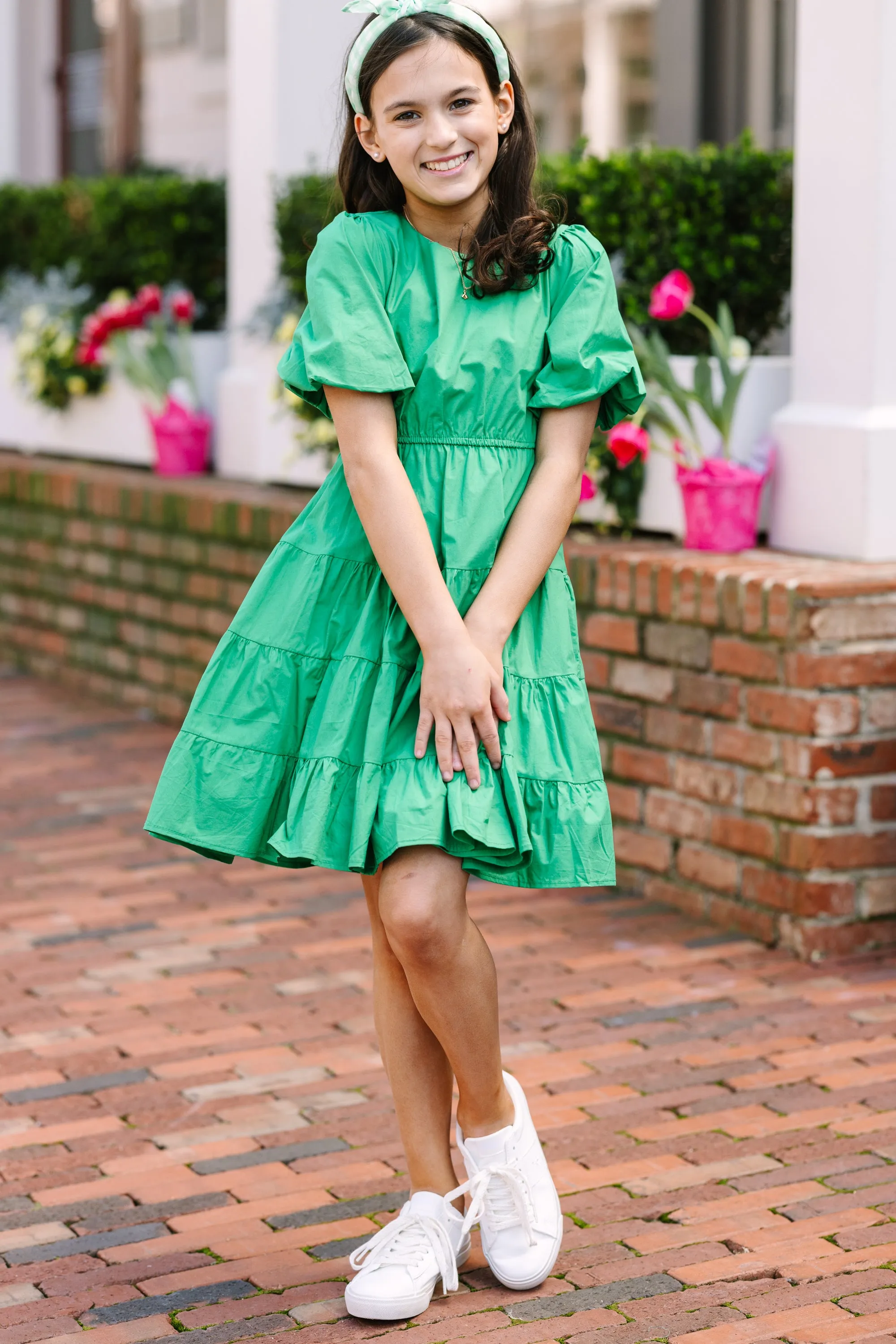 Girls: All True Kelly Green Tiered Dress