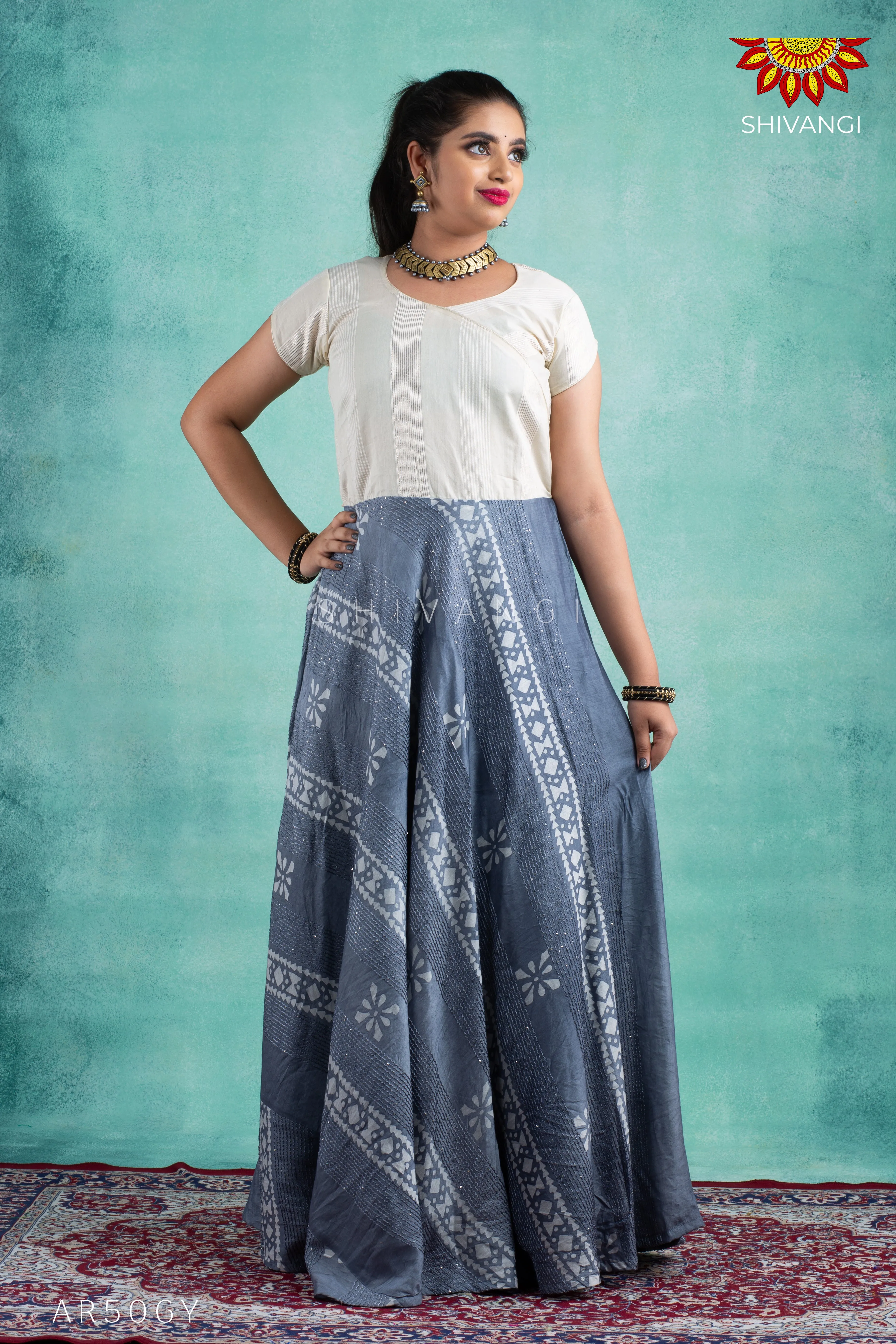 Girls Grey Shibori Sequence Long Gown!!!