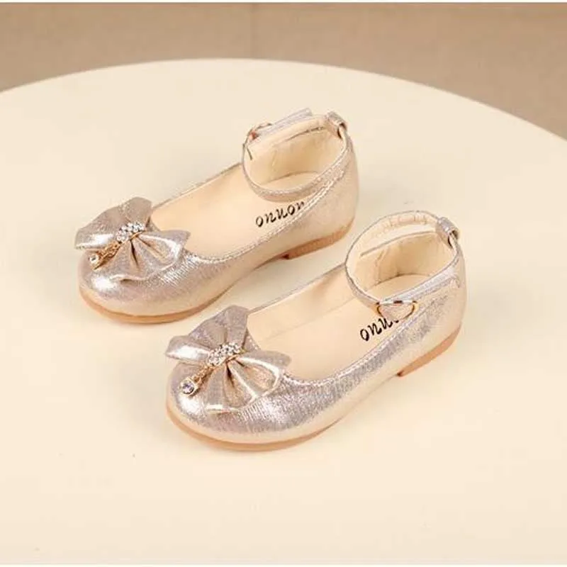 Girls Leather Princess Shoes Bowknot Pearl Diamond Kids Dance Shoes