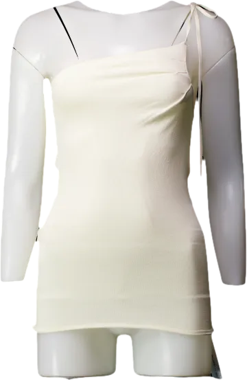 JACQUEMUS Cream Ivory Fine Knit One Shoulder Top Fr38 UK 10