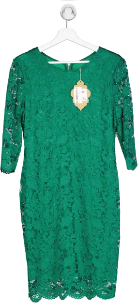 Jolie Moi Green 3/4 Sleeve Lace Dress UK 16