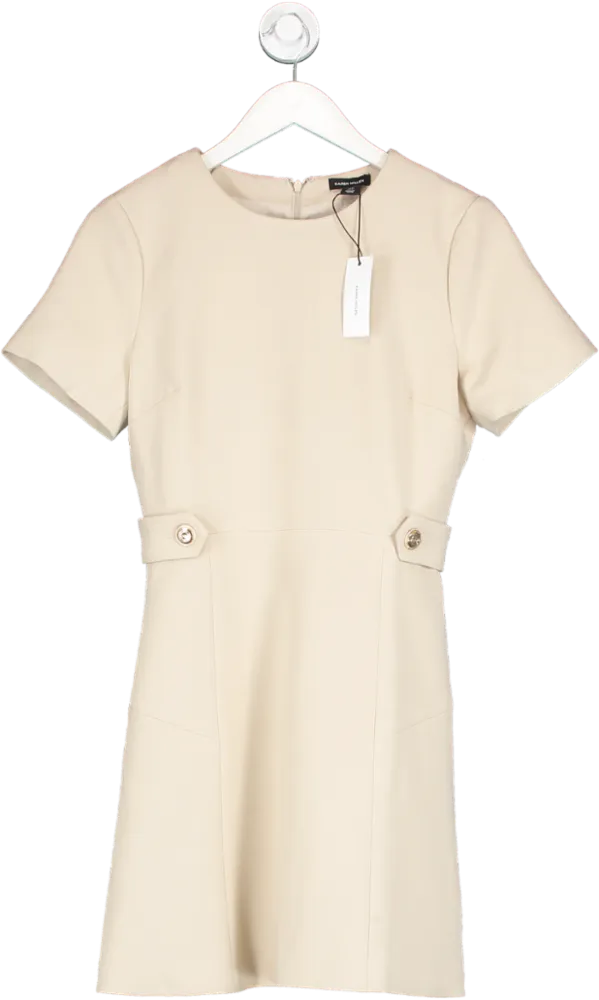 Karen Millen Beige Compact Stretch Waist Tab Detail Mini Dress UK 8