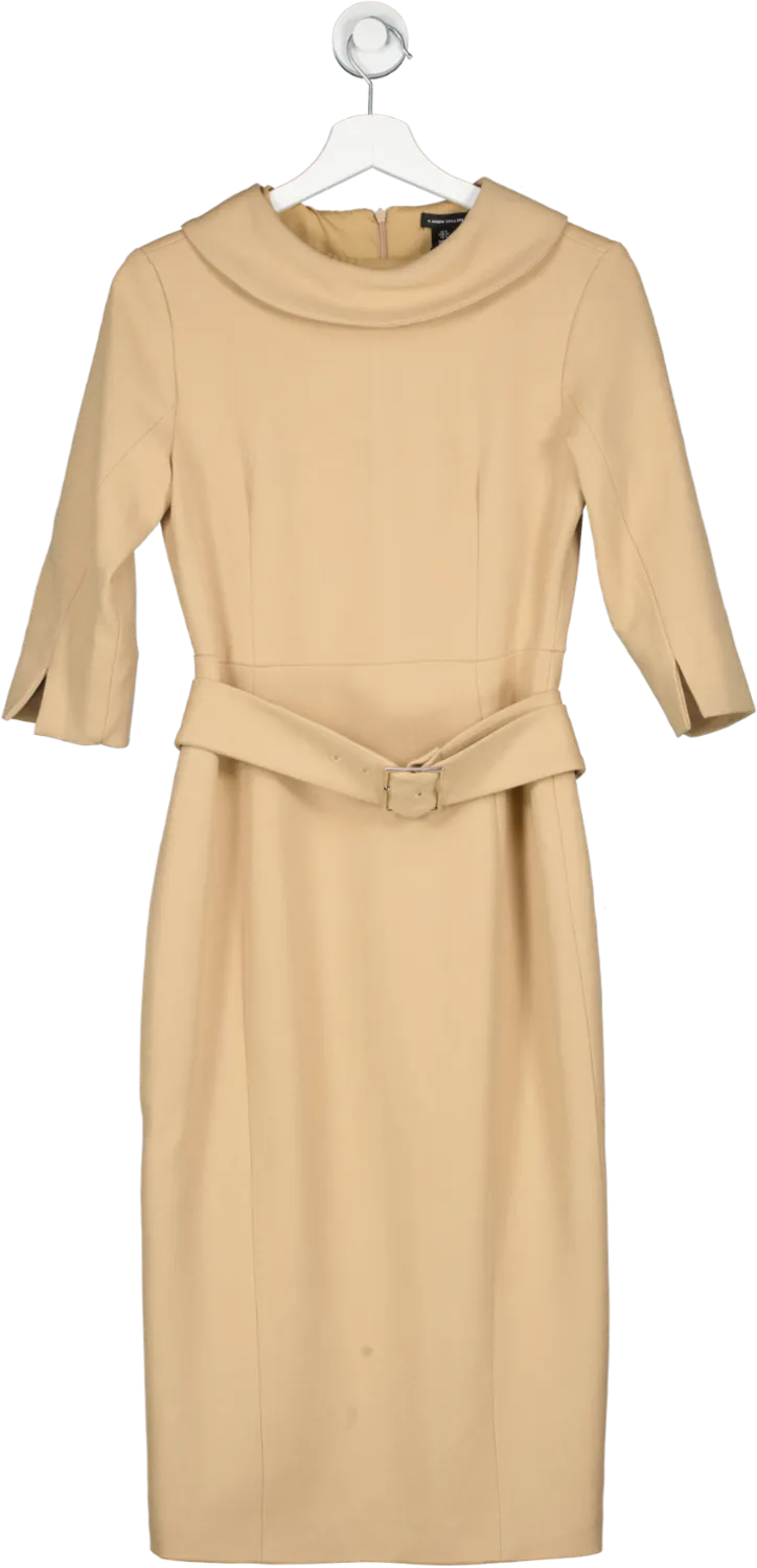 Karen Millen Beige Tailored Structured Crepe Roll Neck Pencil Midi Dress UK 8