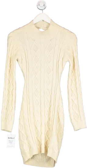 Kiwi & Co. Cream Cable Knit High Neck Backless Dress UK M