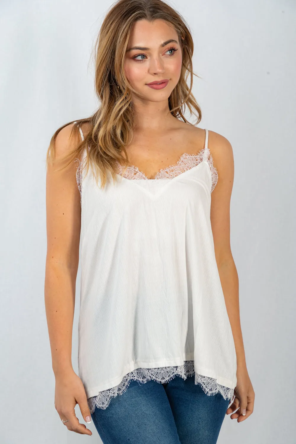 Laced Trim Cami- Off White