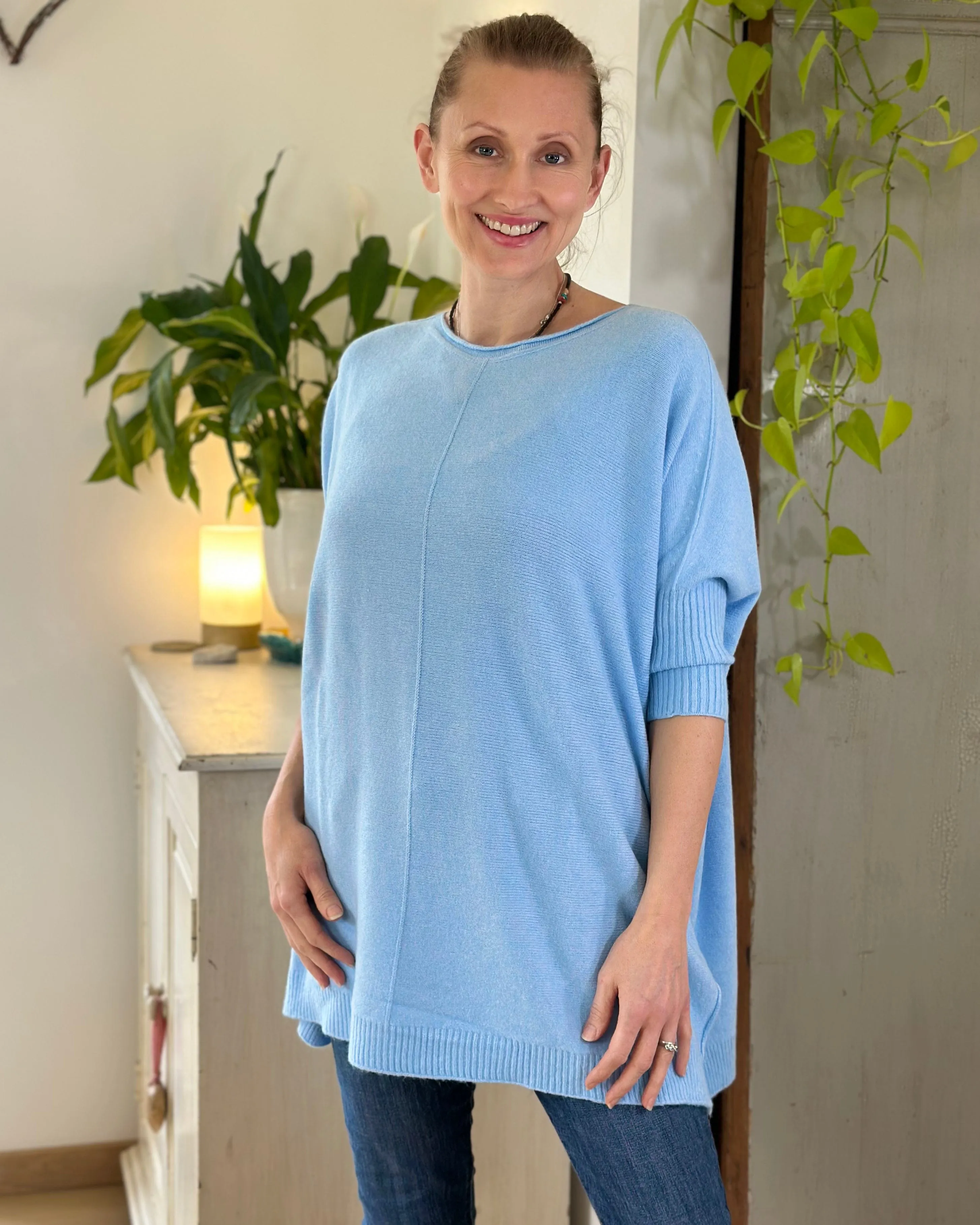 Longline Slouchy Jumper - Pale Blue