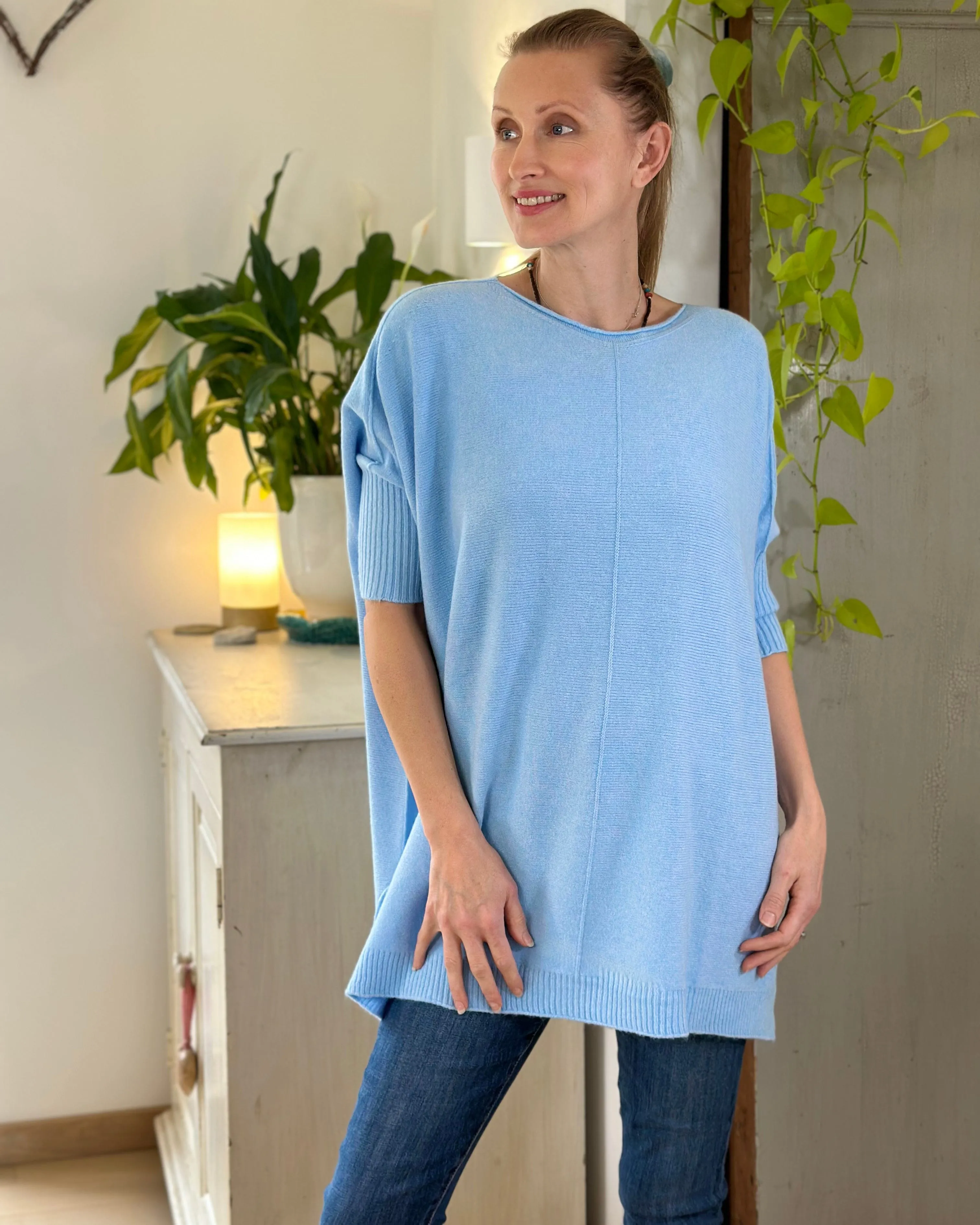 Longline Slouchy Jumper - Pale Blue