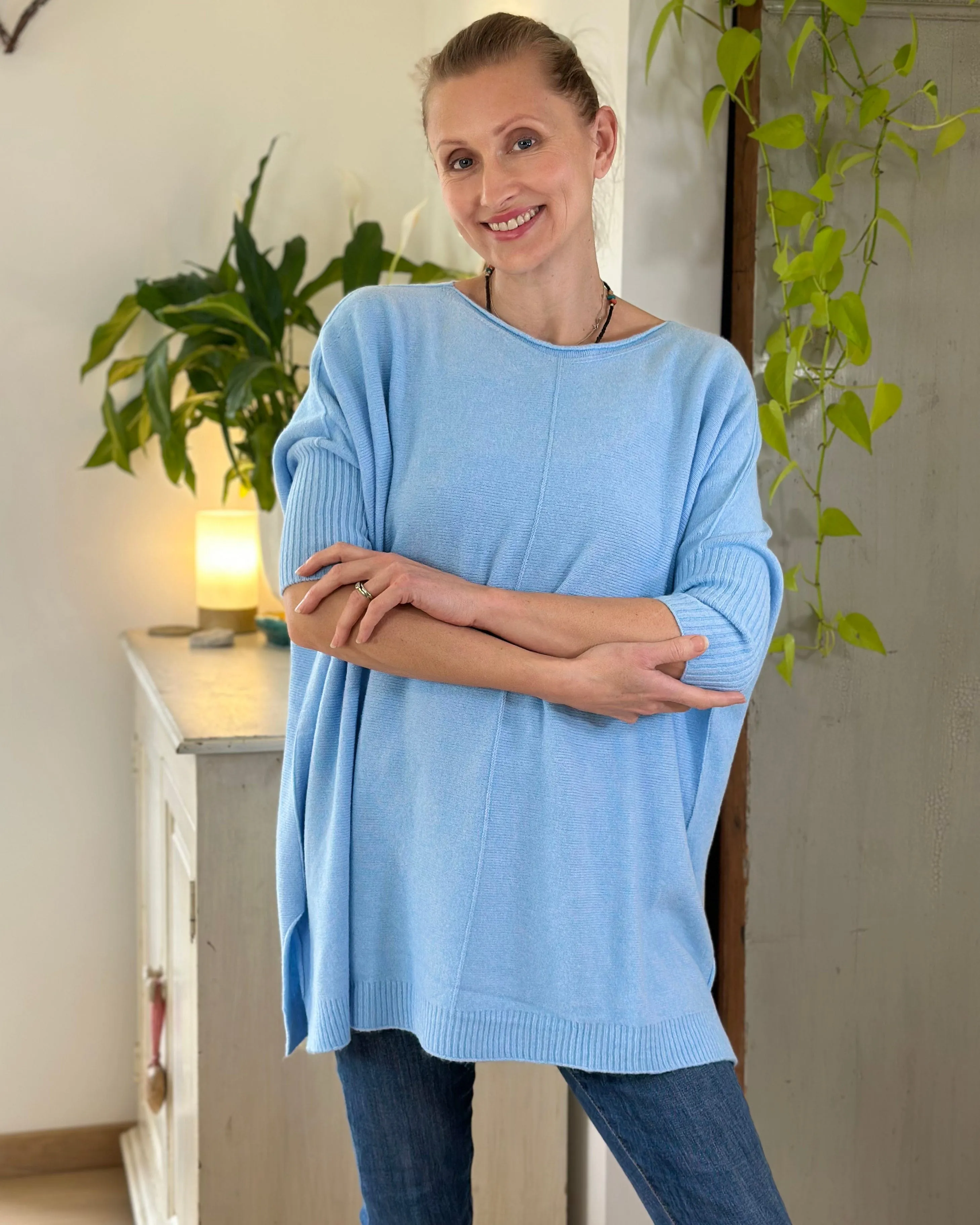 Longline Slouchy Jumper - Pale Blue