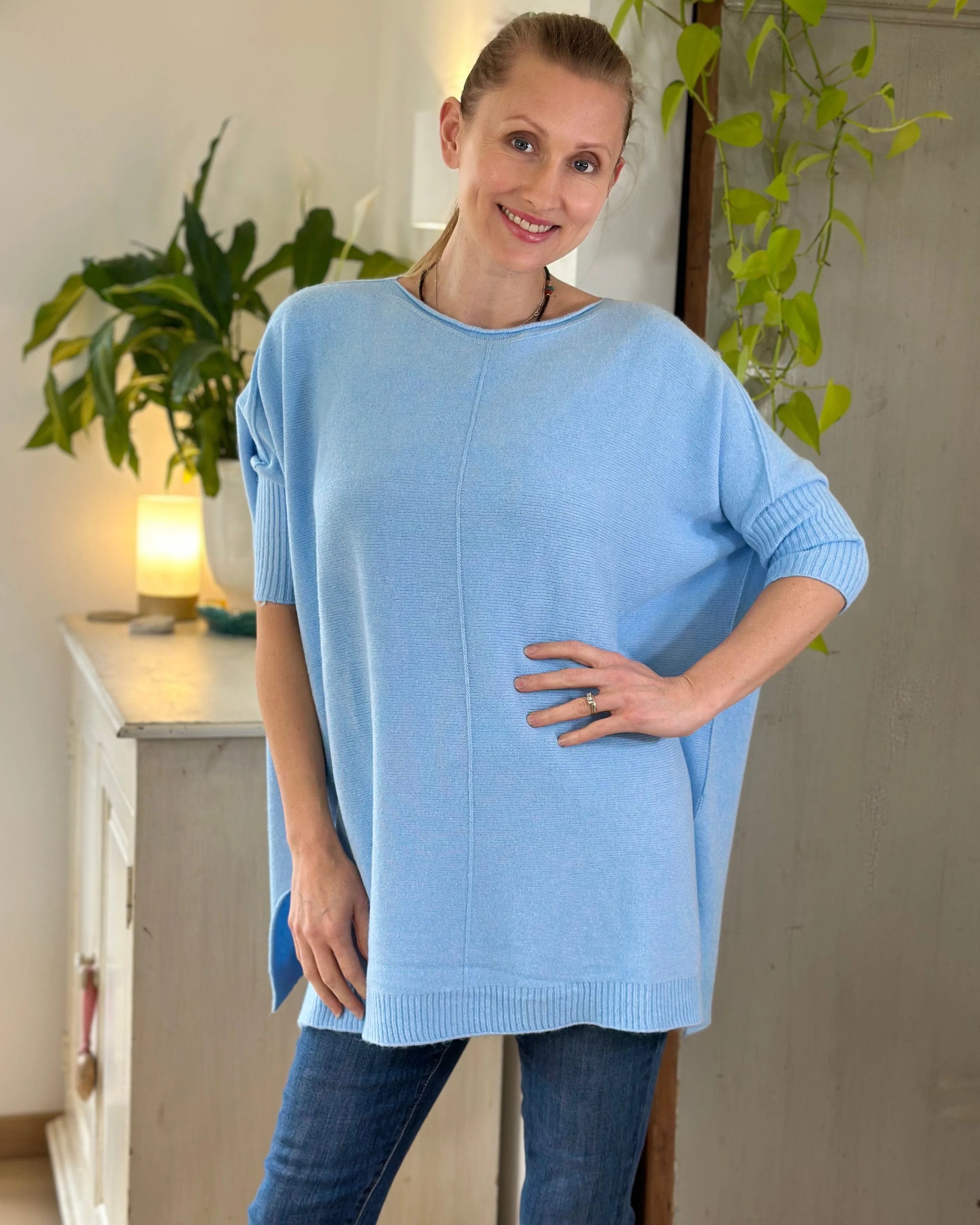 Longline Slouchy Jumper - Pale Blue