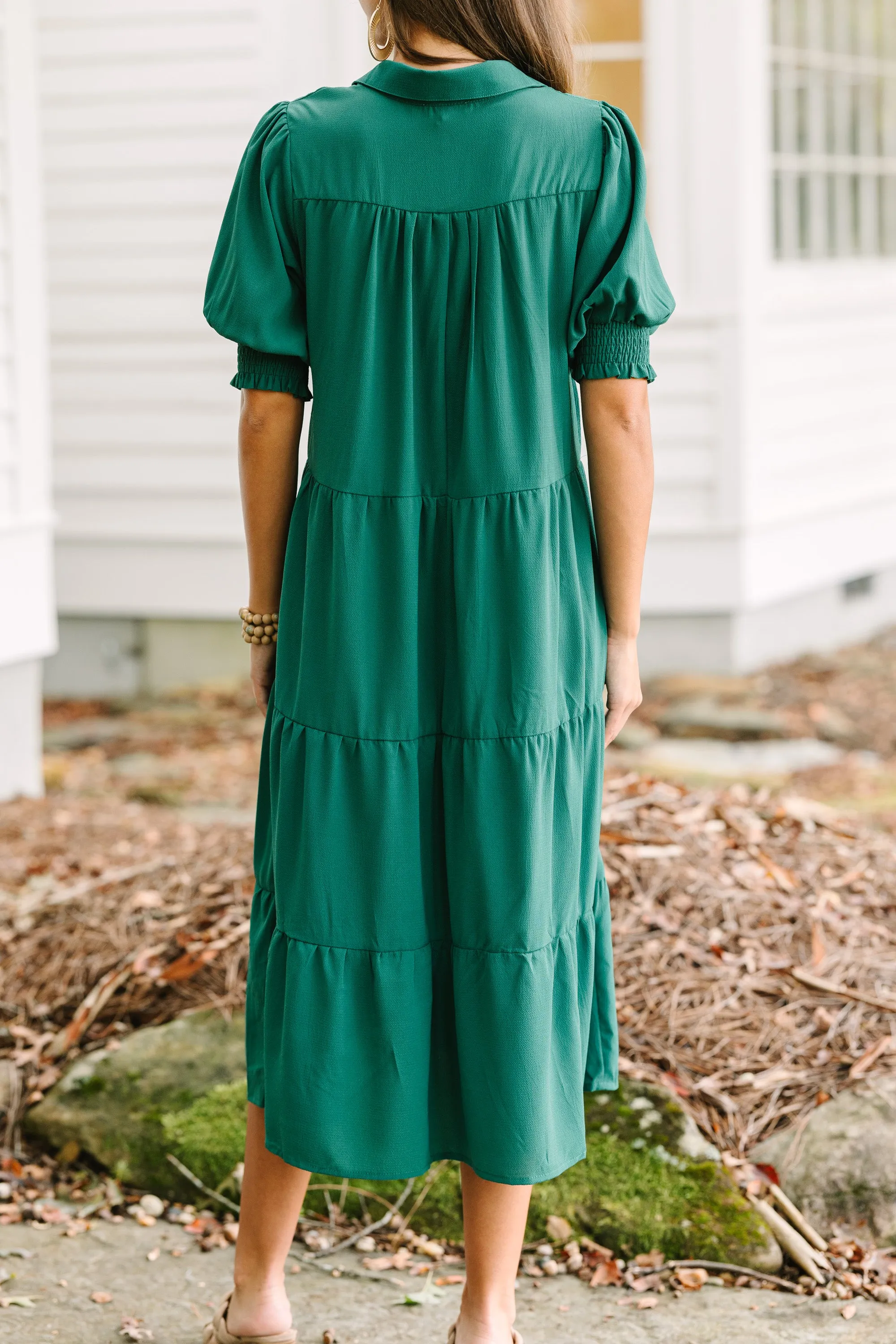 Looking For You Forest Green Tiered Midi Dress