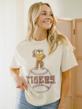 LSU Tigers Mascot Baseball Off White Thrifted Tee