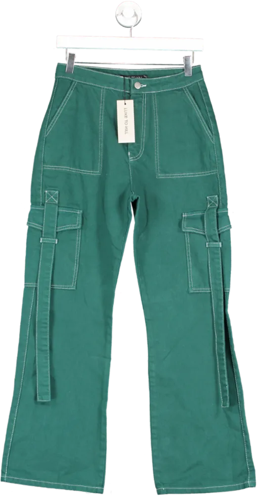 luxe to kill Green Denim Tassel Trousers In Teal UK 8