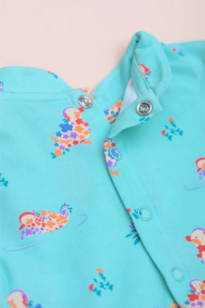 Mandarin-collared Tulle Onesie - Turquoise Mandarin Ducks