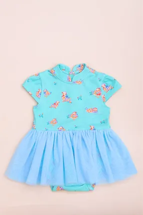 Mandarin-collared Tulle Onesie - Turquoise Mandarin Ducks