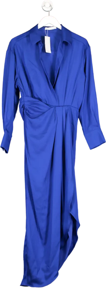 MANGO Blue Side Slit Satin Dress BNWT UK 10