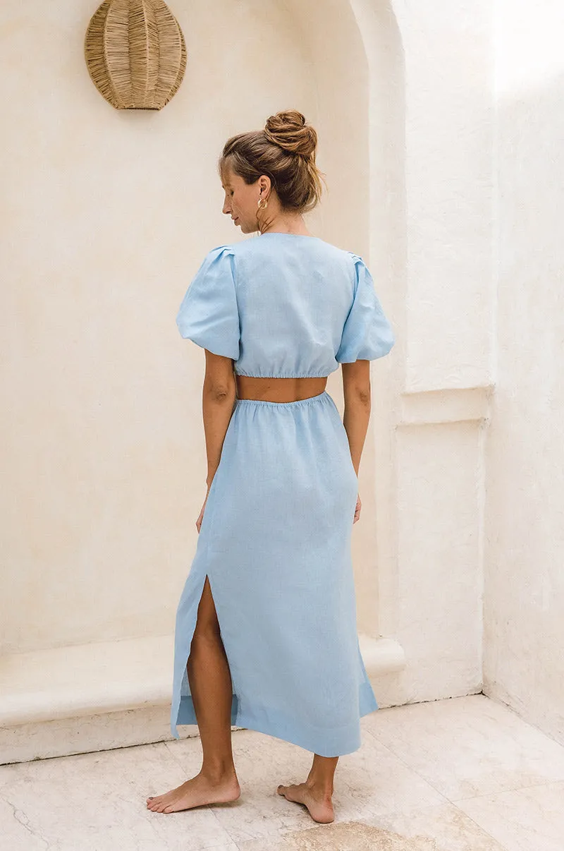 MERAKI Midi Dress - sky blue linen