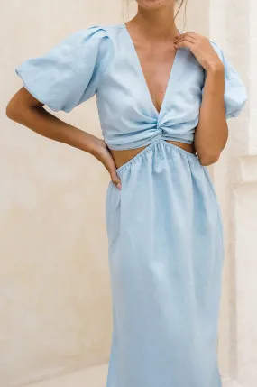 MERAKI Midi Dress - sky blue linen