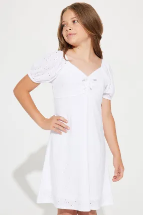 Mini Miss Dainty Eyelet Dress - White