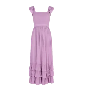 Mint Velvet Purple Lilac Ruffled Tier Midi Dress BNWT UK M