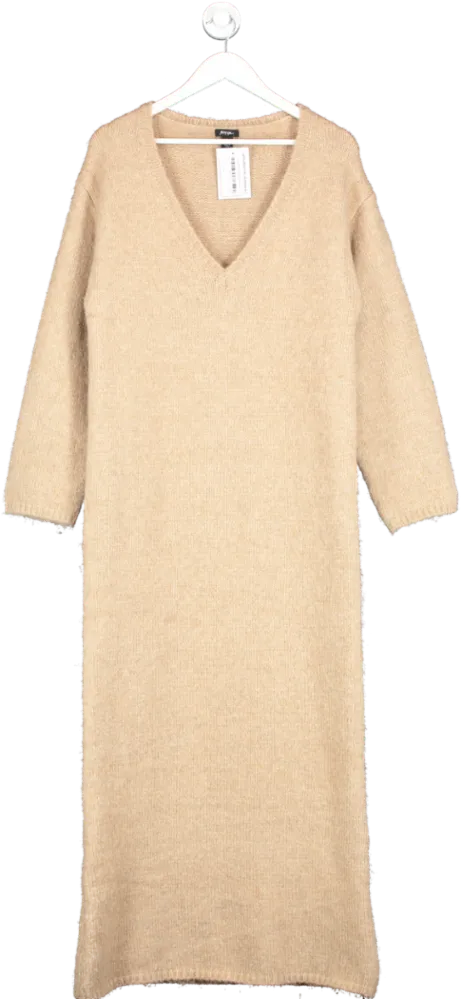 Nasty Gal Beige Urban Bliss Slouch V Neck Dress UK S