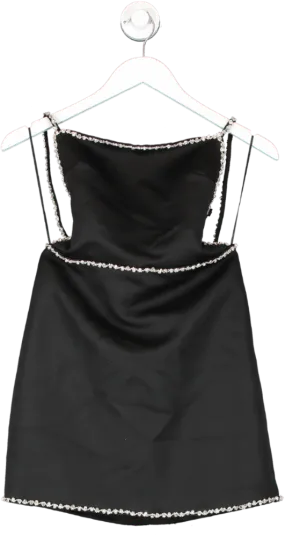 Nasty Gal Black Premium Bonded Satin Diamante Trim Dress UK 8