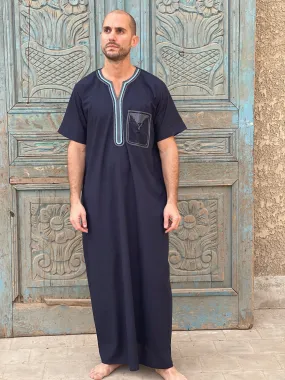 Navy Blue embroidered cotton men caftan, caftan, Cotton men caftan, caftans for men,  men clothing, gift for men, husband gift, gift for him