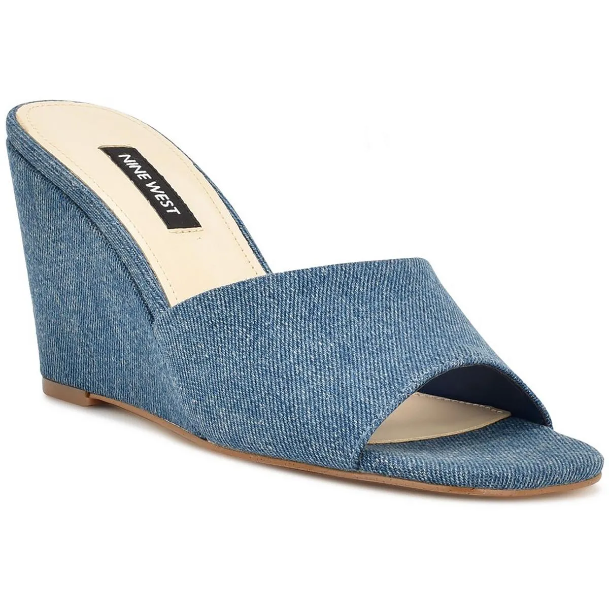 Nesa 7 Womens Faux Denim Square Toe Wedge Sandals