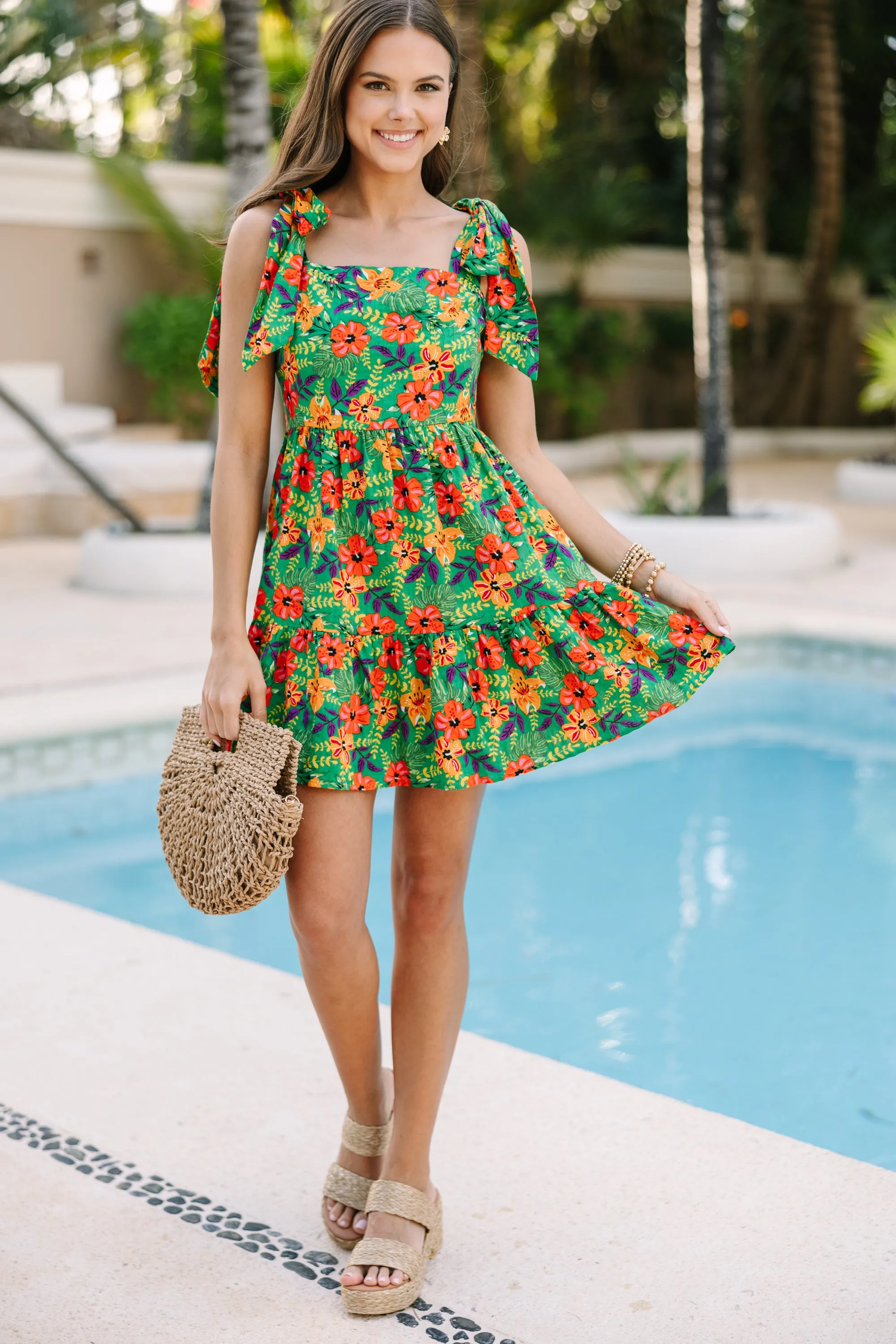 Never Coming Back Green Tropical Dress