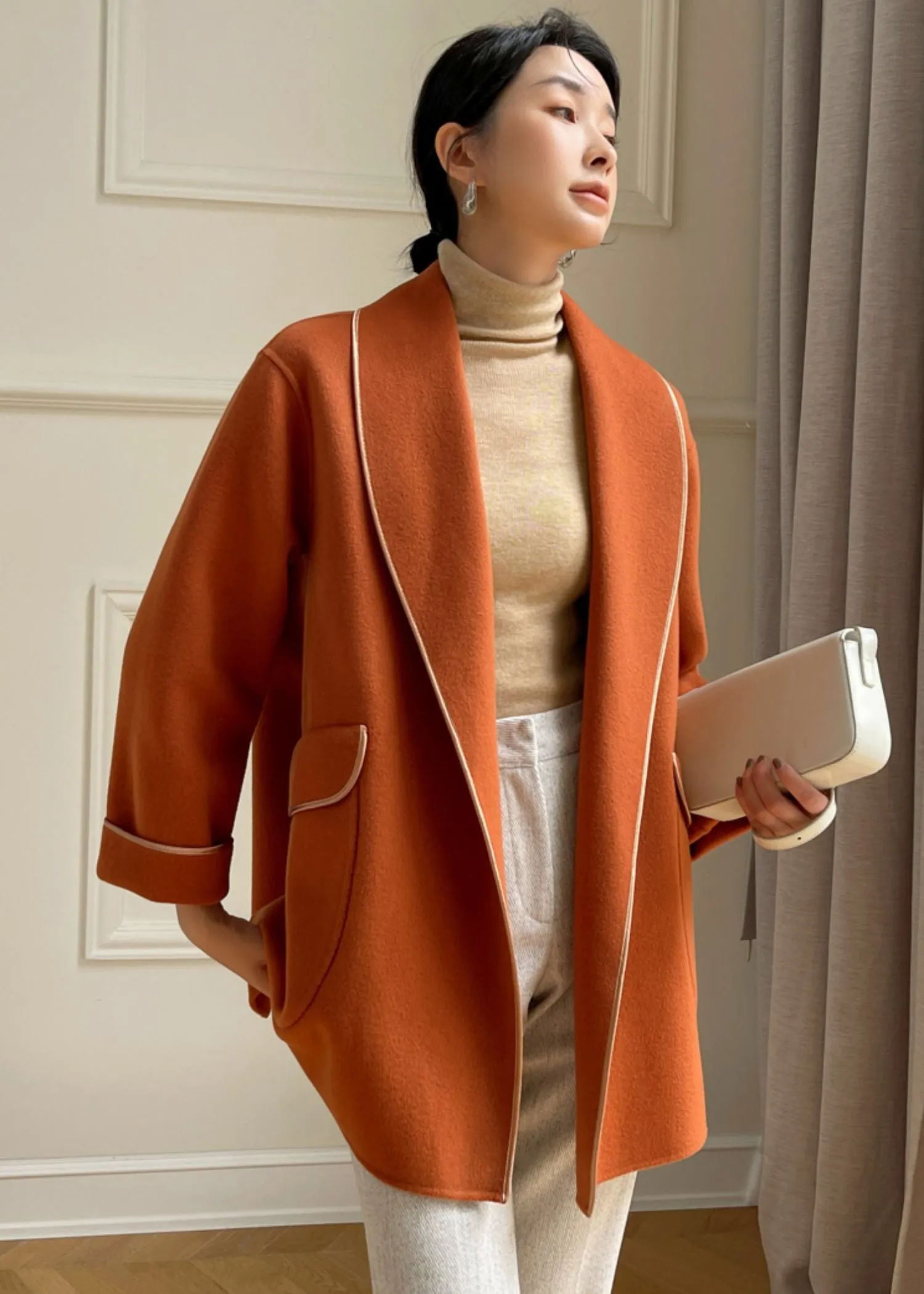 Noelle Belted Wool Blend Shawl Collar Coat