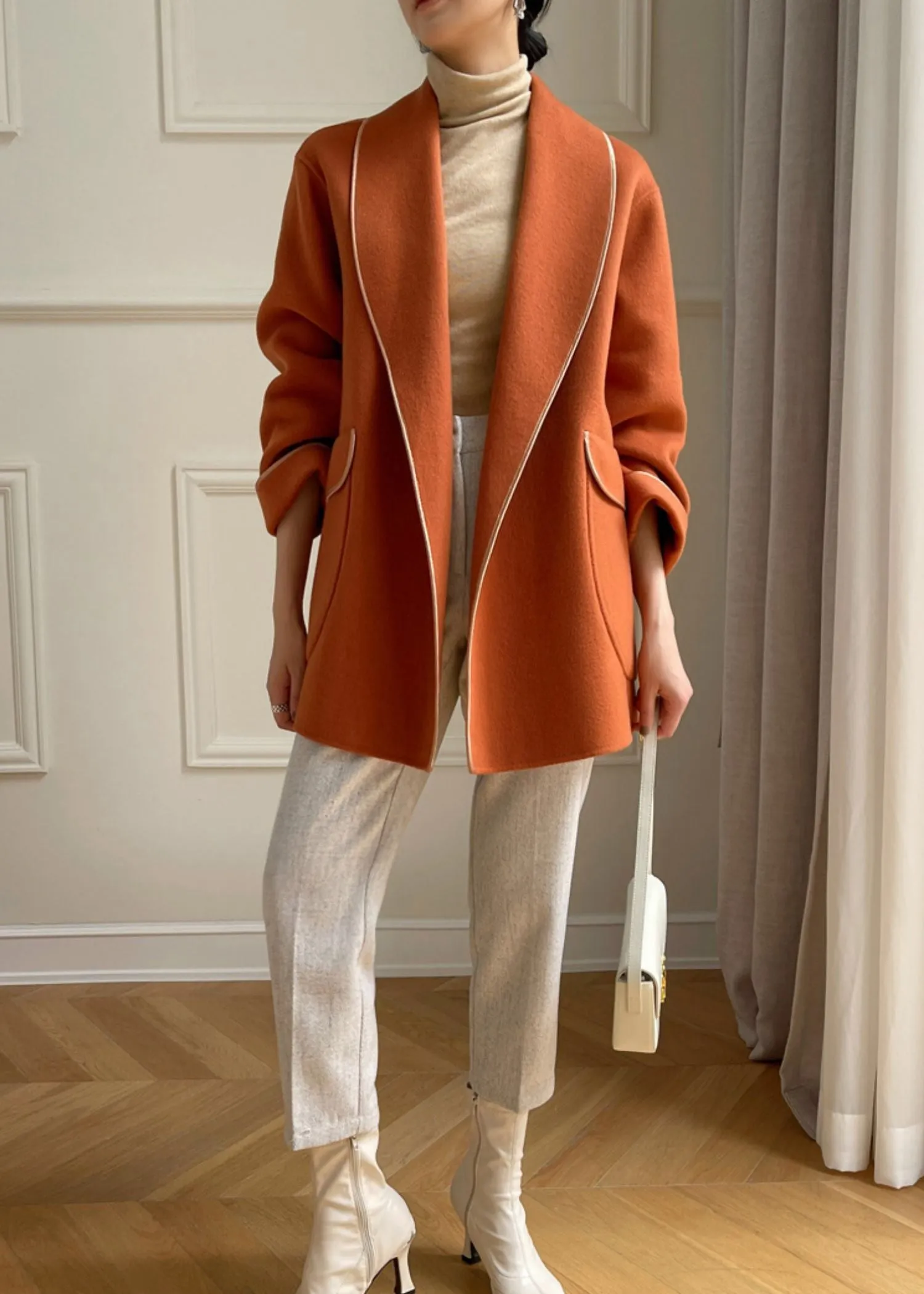 Noelle Belted Wool Blend Shawl Collar Coat