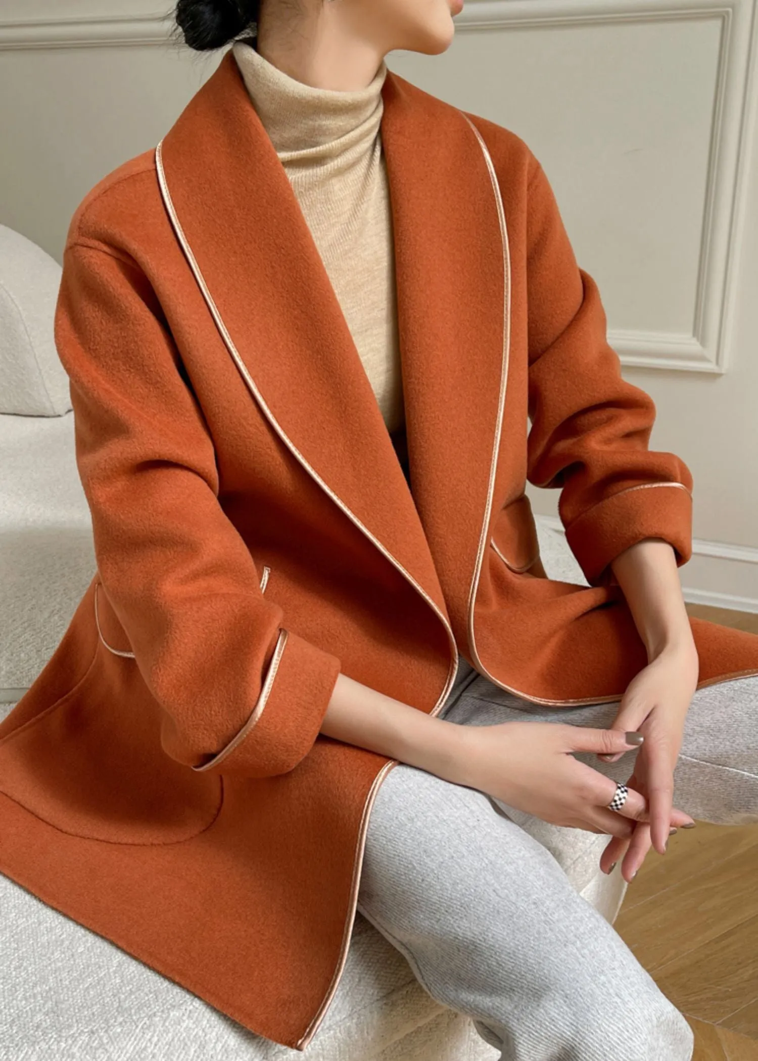 Noelle Belted Wool Blend Shawl Collar Coat