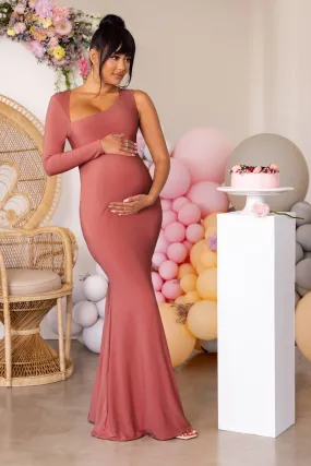 Oh Baby | Dusty Pink Maternity One Shoulder Cut Out Maxi Dress