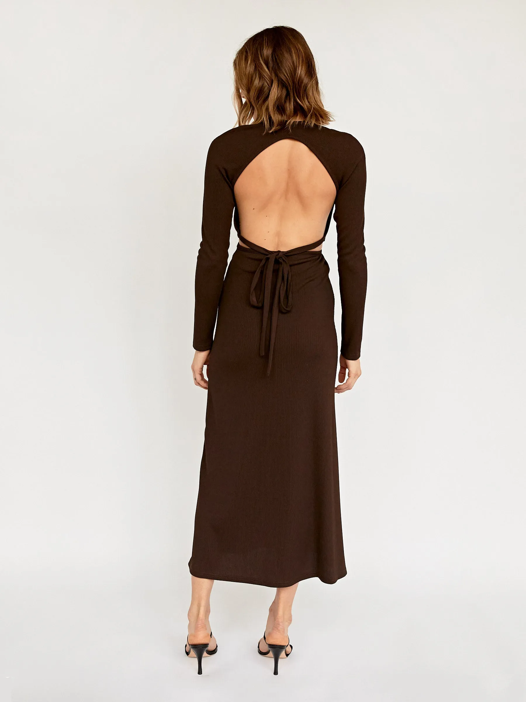 Open Tie Back Long Sleeve Dress