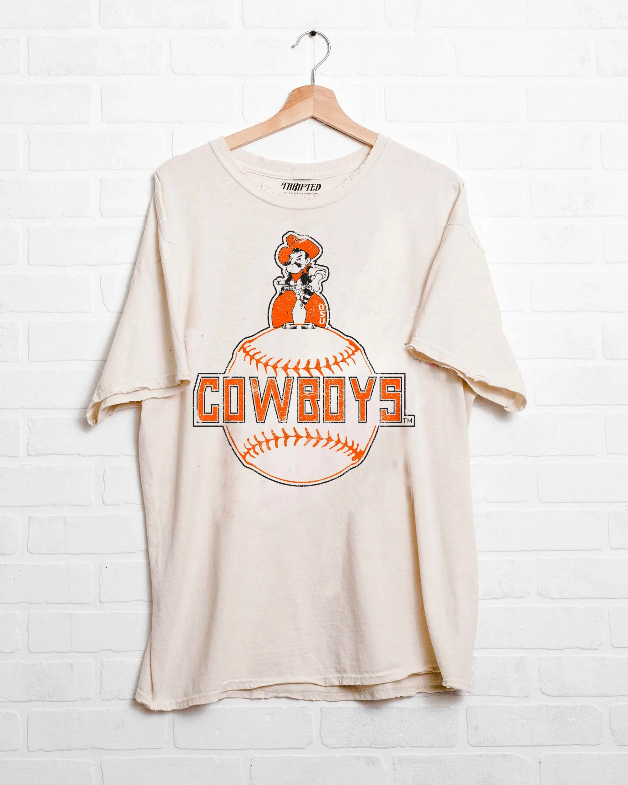 OSU Cowboys Mascot Baseball Off White Thrifted Tee