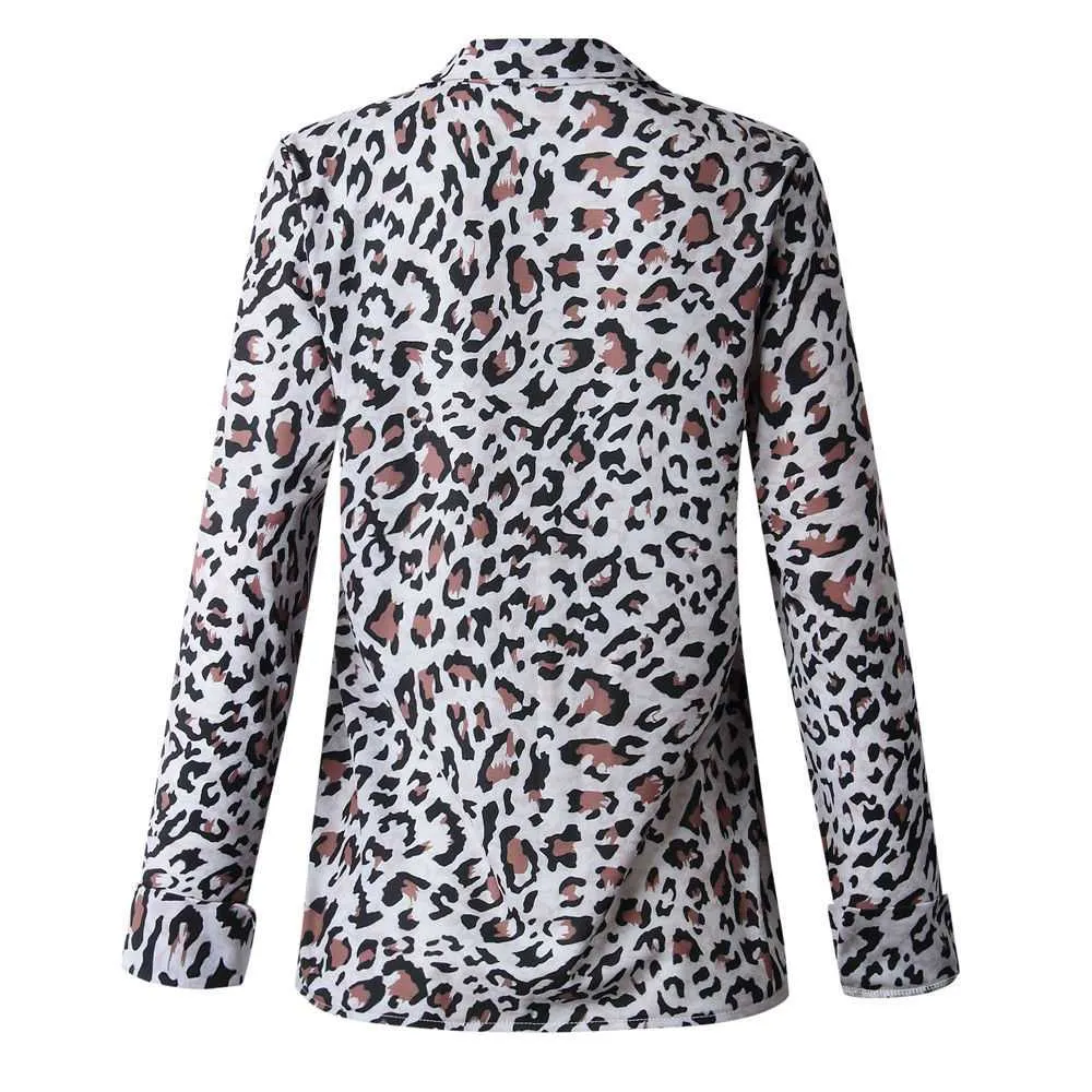 Oversized Retro Long Sleeve Leopard Print Button Up Shirt Womens