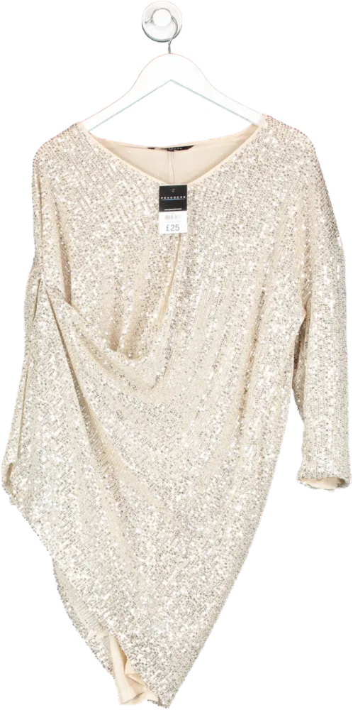 Peacocks Cream V-neck Sequin Dress UK 12