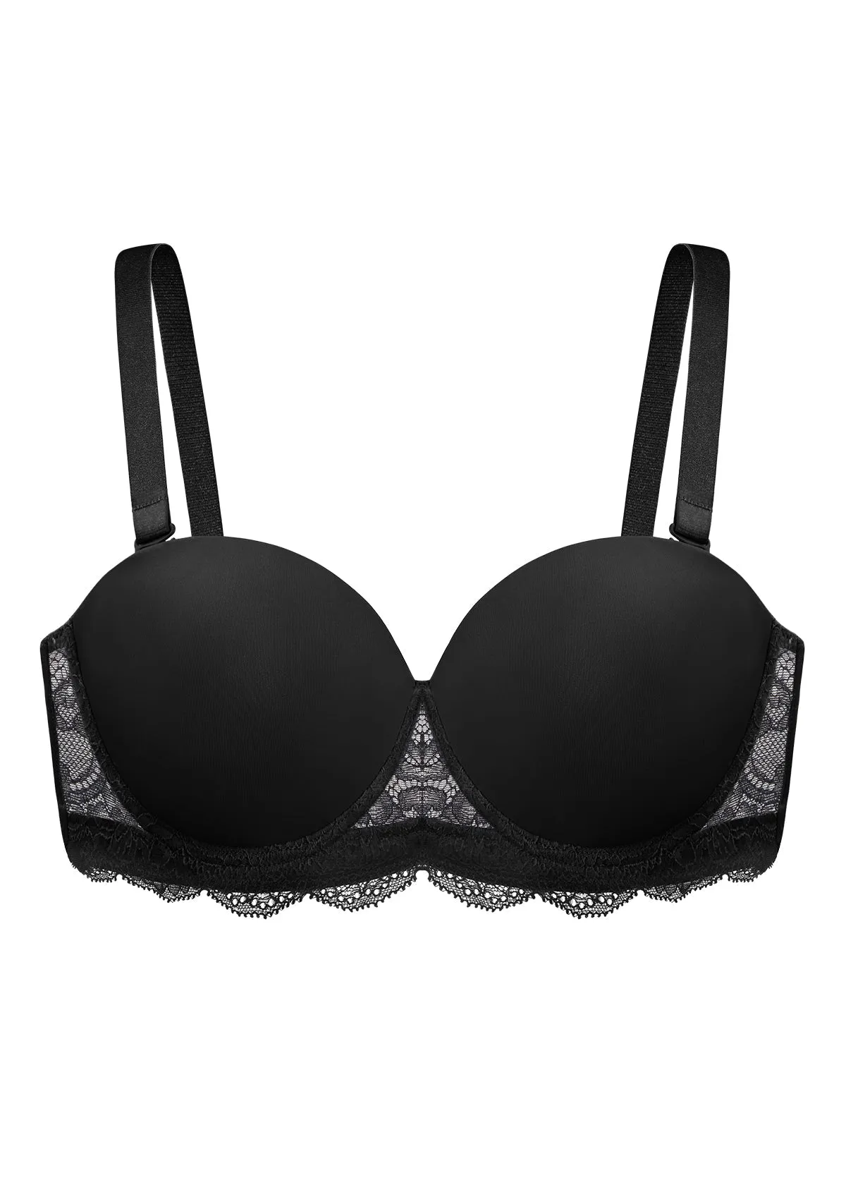 Rebecca Lace Trim Black Lightly Padded Strapless Bra Set