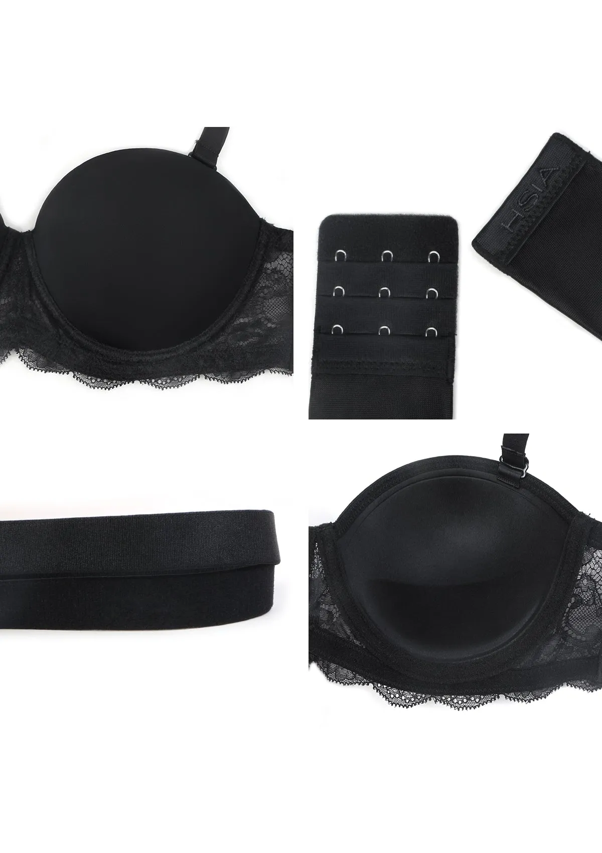 Rebecca Lace Trim Black Lightly Padded Strapless Bra Set