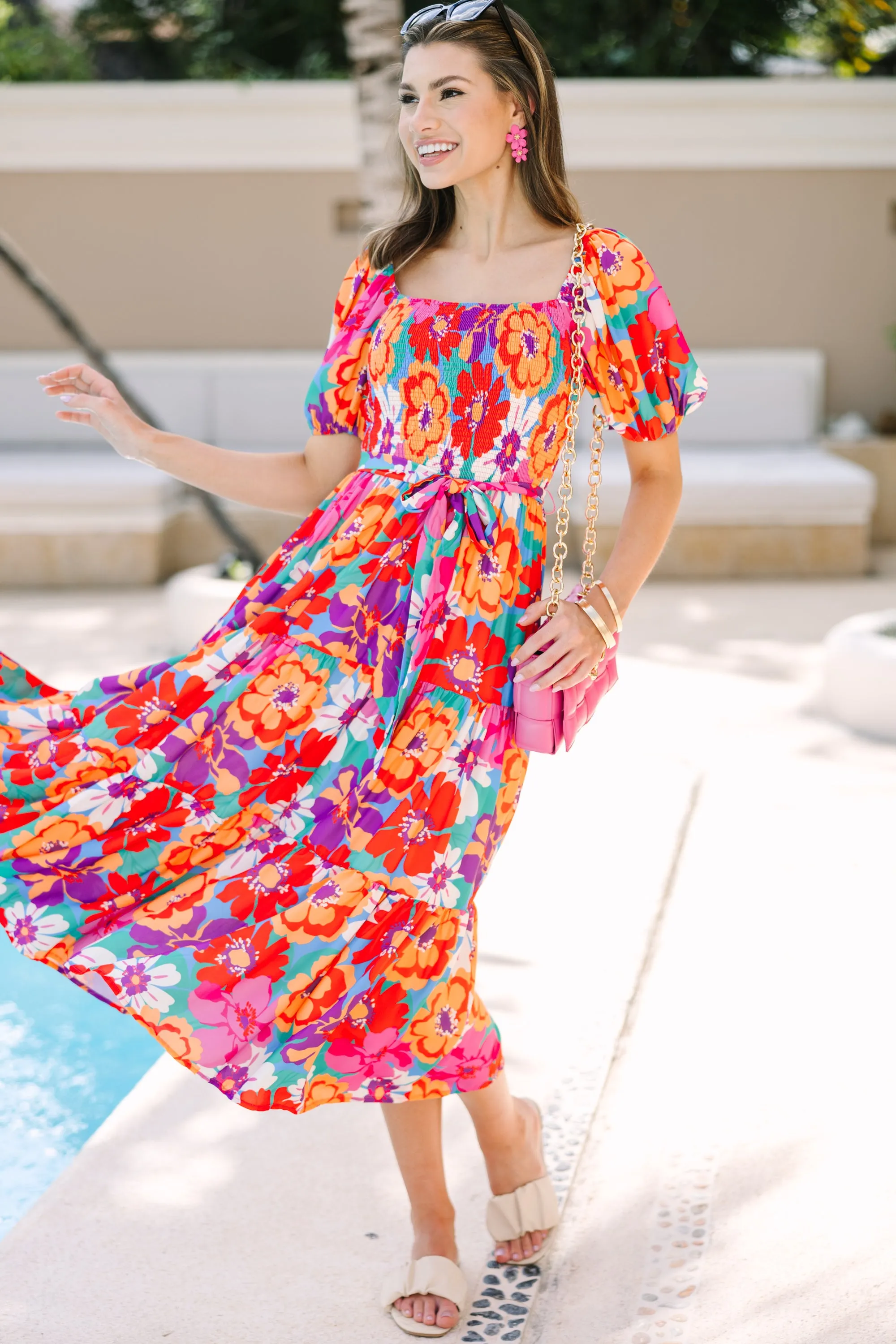 Return To Me Magenta Floral Midi Dress