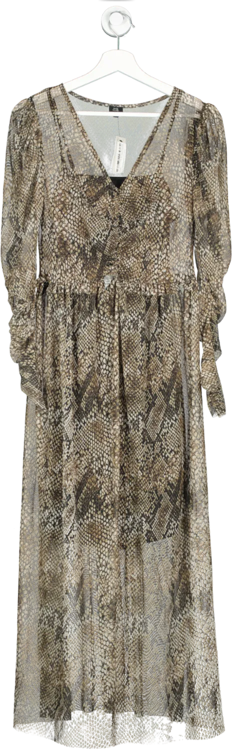 River Island Brown Snakeskin Print Mesh Maxi Dress UK 10