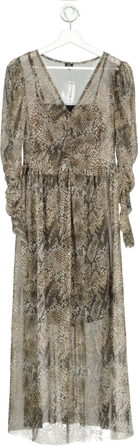 River Island Brown Snakeskin Print Mesh Maxi Dress UK 10